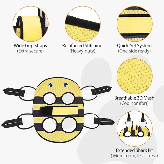 Dog Grooming Hammock for Small Dogs Cats, Cute Bee Design Dog Hanging Harness for Nail Trimming/Clipping, Pet Sling with Grooming Kit and Thick Neck Support & Strap Restraint Claw Care, XS
