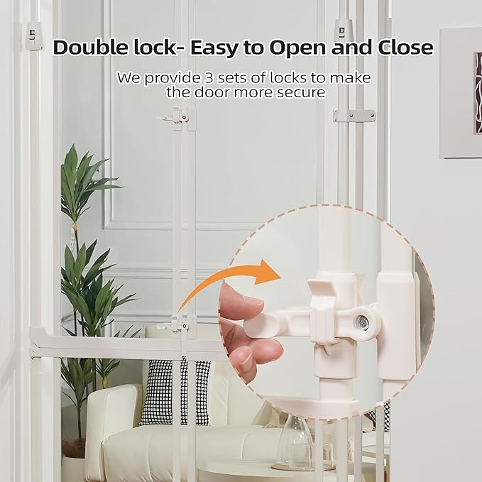 74.80-98.43'' Extra Tall Cat Gate, Adjustable 33.86” and 35.80" Wide, Transparent Full Door Pet Gate, Auto Close No Drilling Cat Proof Safety Gate for Doorway Stairs- White