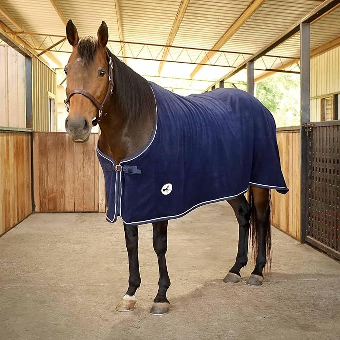 Jeffers Equine Elite Fleece Horse Cooler Blanket, 69 Inch – Soft, Adjustable Fit, Lightweight, Easy Care, Moisture Wicking Cooling Sheet with Surcingle for Post Exercise, Travel for Horses – Navy