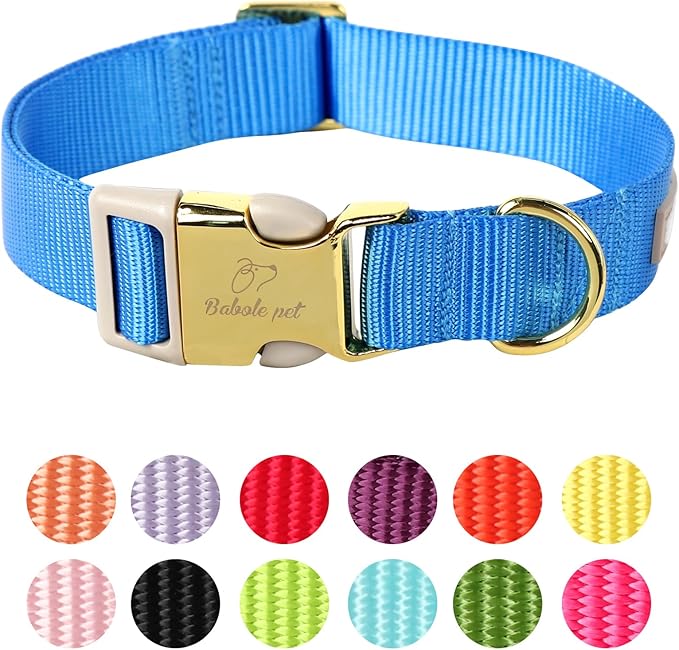 Nylon Dog Collar - Adjustable Blue Soft Webbing Dog Collars for Small Medium Large Dogs Boy Girl Puppy Collar with Safety Metal Buckle S