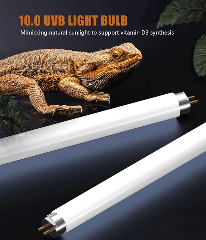 3 Pack T5 10.0 UVB Reptile Light Bulb 8W 12 Inch, UVA UVB Lamp for Bearded Dragons, Chameleons, Turtles, Tortoises, Lizards - Desert & Tropical Reptiles