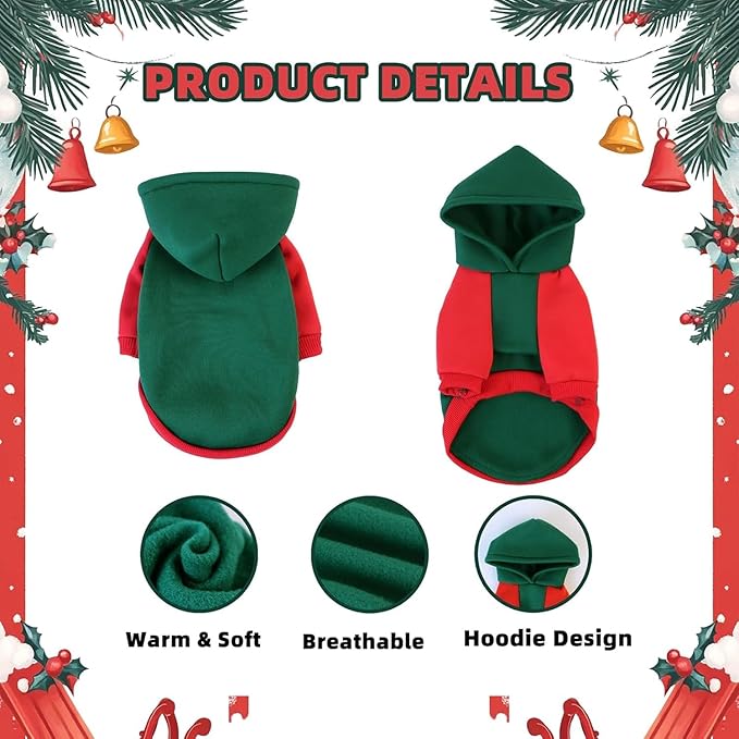Custom Dog Hoodie, Personalized Sweatshirt with Photo Text Name Logo, Customized Hooded Sweater for Small Medium Large Dogs & Cats (Green + Red Border, M)