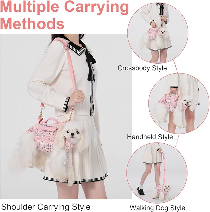 Dog Lift Harness Dog Carrier Dog VES Harness Adjustable Dog Leash with Small Puppy Treat Bag（Pink,L）