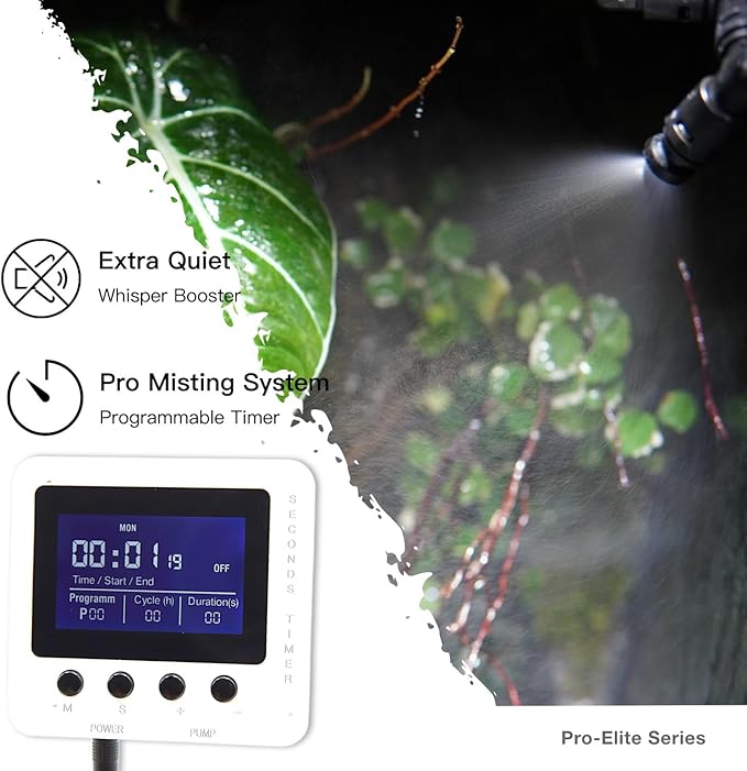 Reptile Mister Humidifier, Reptile Automatic Misting System, Auto Mister Sprayer for Reptiles Chameleon Frog Gecko Indoor Plants Vivarium Terrarium (Pro-Elite Mister System)