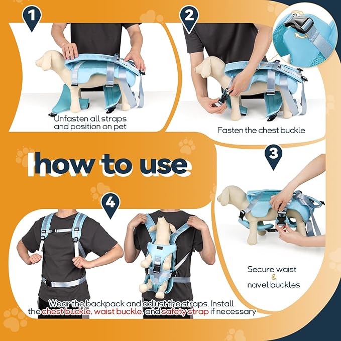 YUDODO Pet Dog Front Carrier Backpacks, Legs Out Easy-fit Dog Carrier for Small Medium Dogs, Adjustable Hands Free Dog Chest Carrier for Hiking Cycling (M, Blue)