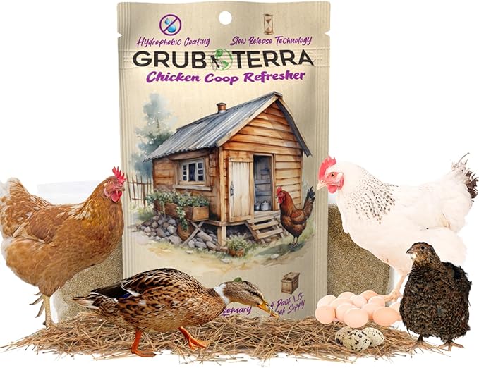 GrubTerra Coop Refresher Zero Odor Freshener for Chicken Pen, Suitable for Chicken Waterer and Chicken Feeder, Smell Control Solution for Clean and Fresh Chicken Living Environment