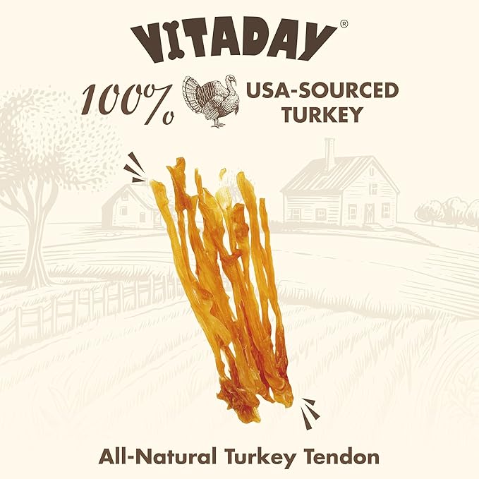 Turkey Tendons for Dogs, All Natural, Healthy Dog Treats, Long Lasting, Hypoallergenic Dog Chews, Rawhide Free, USA-Sourced, for Small Dogs, Strips, 3 oz Pack