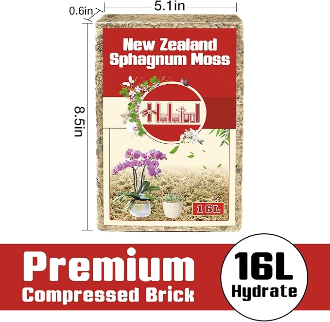 Halatool Premium New Zealand Sphagnum Moss, 200g(16L When Hydrated), for Orchid Repotting Succulent Sarracenia Potted Plants Gardening & Reptiles