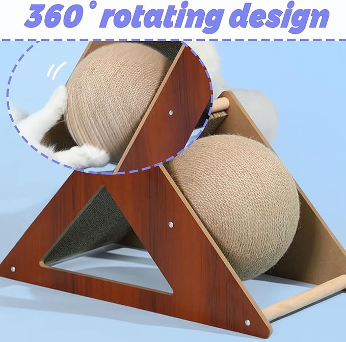 Rabbit Scratching Pad Cardboard, Natural Sisal Bunny Scratch Ball 2-in-1 Rabbits Enrichment Toys Pet Scratcher Interactive Toy for Indoor Bunnies Ferrets Chinchillas Small Animals