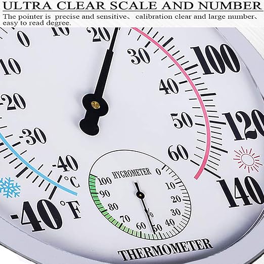 Indoor Outdoor Thermometer Large Wall Thermometer-Hygrometer Waterproof Does not Require Battery (White)