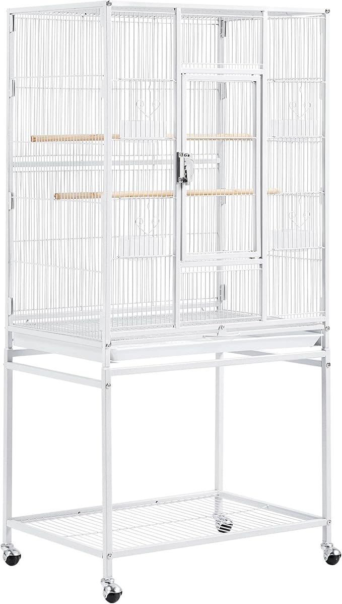 Topeakmart 54-inch Flight Bird Cage with Stand Wrought Iron Bird Cage for Parakeets Parrots Green Cheek Conures Budgies Finches, White