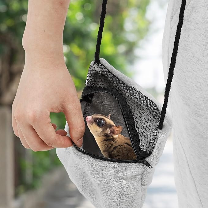 Sweetude 2 Pcs Sugar Glider Bonding Pouch Small Animal Outgoing Sleeping Bag Breathable Small Animal Carry Pouch with Shoulder Strap for Marmosets Squirrels Hamsters and Other Pets(Gray)