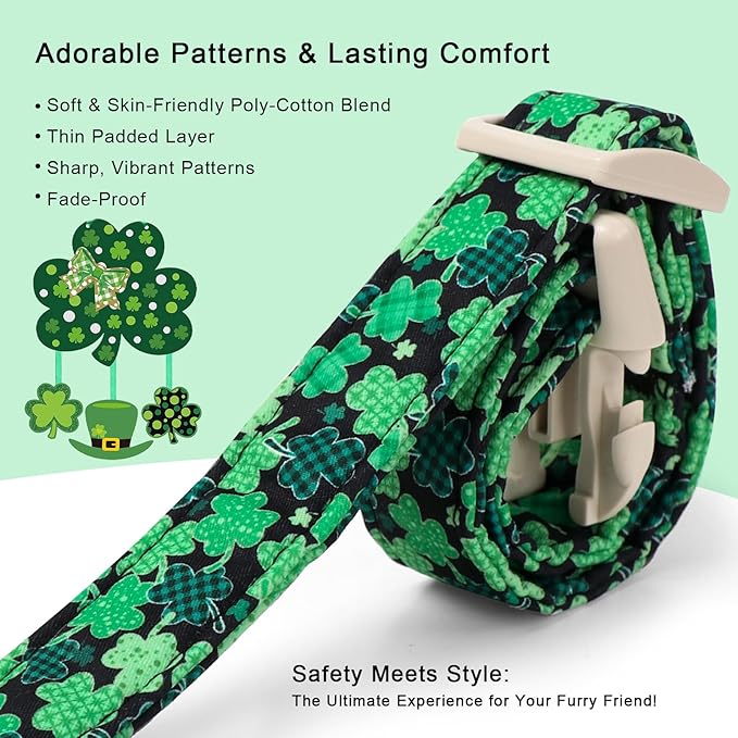 St Patricks Day Dog Collar for Small Dogs - Green Lucky Clover Dog Collars, Lightweight Adjustable Irish Festival Shamrock Dogs Collars with Quick Release Buckle S