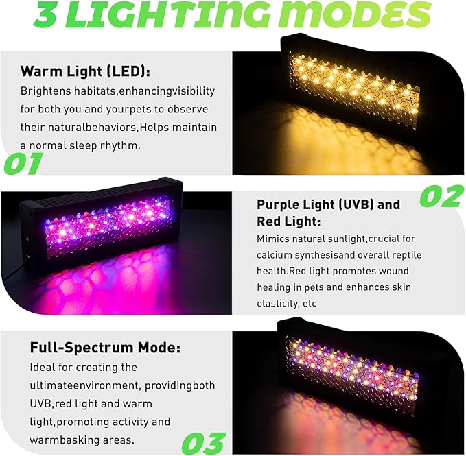 UVB Light for Bearded Dragon,LED UVB Light for Reptiles,Dimmable Brightness 18W 10Inch Reptile UVB Heat Lamp for Chameleon,Turtles,Lizard,Tortoise,Gecko,Snake, Adjustable 6/10/12-Hour Cycles