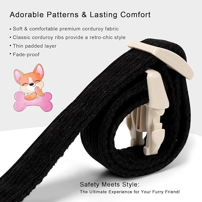 Cute Corduroy Dog Collar - Black Adjustable Dog Collars for Small Dogs 10-25lbs, Fade-Proof with Secure Snap & Little Charm, Christmas Birthday Gift, S