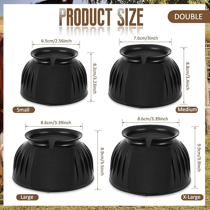Abbylike Bell Boots for Horses 1 Pair/2 Pair Available, Protect Against Hoof Impact Trauma, Rubber Bell Boots Horse Care for Turnout, No Rub Design Wrap Hook and Loop