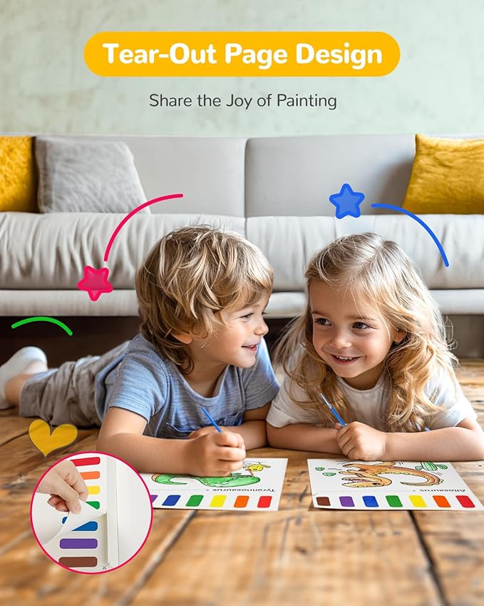 TECJOE Paint with Water Coloring Books for Toddlers, Dinosaur Series Watercolor Set with 3 Brushes, Mess Free Painting Activity for Kids Ages 4 5 6 7 8, Christmas Gifts Arts & Crafts Toy