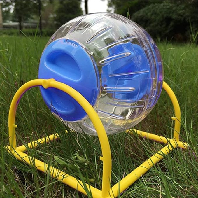 Hamster Exercise Ball Silent Hamster Wheel Small Animals Transparent Ball for Dwar Rat Relieves Boredom and Increases Activity (6inch with Stand, Blue)