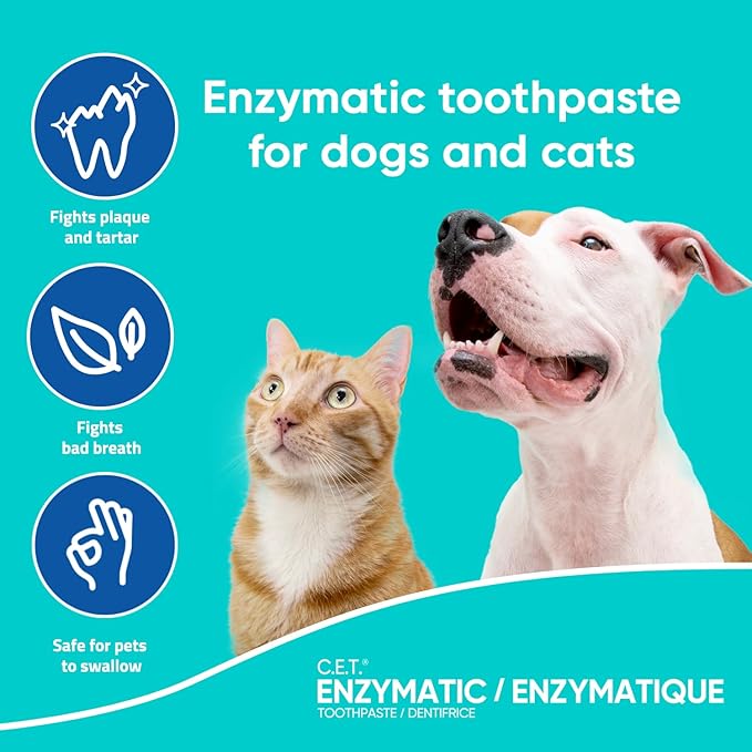 Virbac C.E.T. Enzymatic Toothpaste Eliminates Bad Breath by Removing Plaque and Tartar Buildup Best Pet Dental Care Toothpaste Vanilla Mint Flavor 2.5 Oz Tube