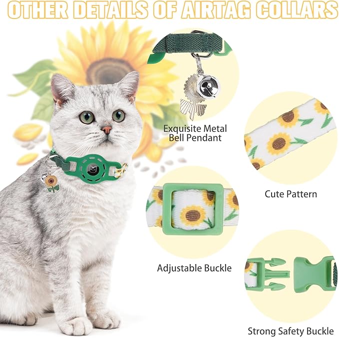 BINGPET AirTag Cat Collar with Bells, Upgraded Safety Elastic Cat Collar with Airtag Cat Collar Holder, Anti-Lost Cat Collars for Girl Boy Cats, Anti-Suffocation Kitty Puppy Collars