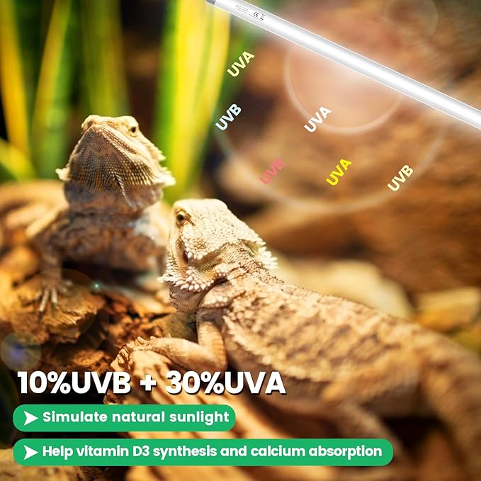 T5 UVB Reptile Light 10.0 HO Combo Kit, 23" UVB Light Adjustable Brightness & UVA UVB, 24W Reptile Lamp for Tropical & Deserts Such as Bearded Dragon