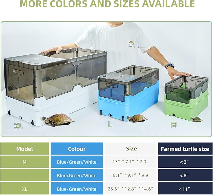 Turtle Tank kit with Filter+Water Pump+Heat lamp, Wheels, Easy to Move, Imitate The Natural Flows, Suitable for Small Turtle Horned Frog Hermit (XL, Blue)