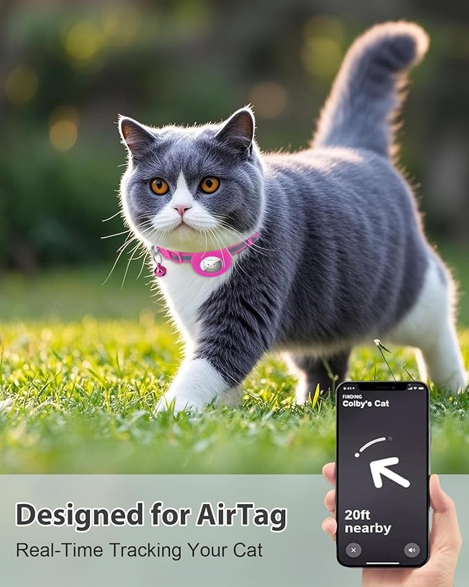 Joytale AirTag Cat Collar 2 Pack with Breakaway Safety Buckle, Reflective Cats Collar with AirTag Holder, Adjustable 7.5-12.5 Inch, Anti-Fraying Lightweight for Girl Boy Kitten, Hotpink