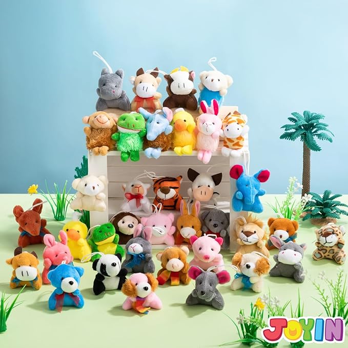 JOYIN 72 Pack Mini Animal Plush Toy Assortment (72 Units 3" Each),Bulk Stuffed Animals Party Favors for Kids, Small Animals Plush Keychain Decoration, Carnival Prizes, Christmas Party Favors