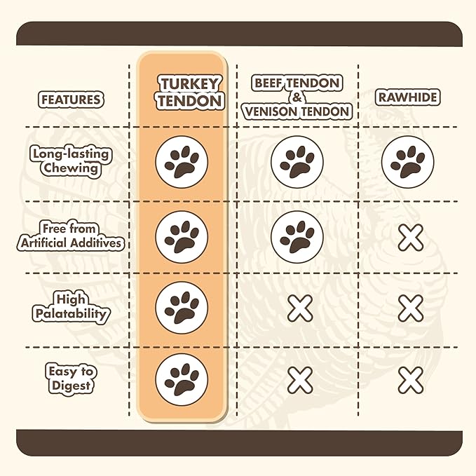 Turkey Tendons for Dogs, All Natural, Healthy Dog Treats, Long Lasting, Hypoallergenic Dog Chews, Rawhide Free, USA-Sourced, for Small Dogs, Bone (S), 4 Count Pack