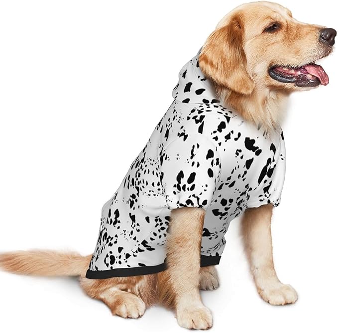 SZDIZOWE Dalmatian Dog Winter Costume, Dog Hoodie with Pocket, Polyester, Unisex, Dalmatian Print, Animal Print, XS-3XL, Modern Style, Windproof Hat, Leash Hole, Machine Washable