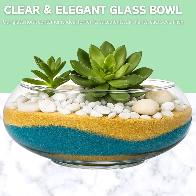 ZENFUN 2 Pack Glass Vase Bowl, 6"/ 8" Wide Mouth Flower Vase Round Terrarium, Glass Hydroponic Planter Floral Container Clear Fish Bowl for Table Centerpiece, Wedding Event, Home Decoration
