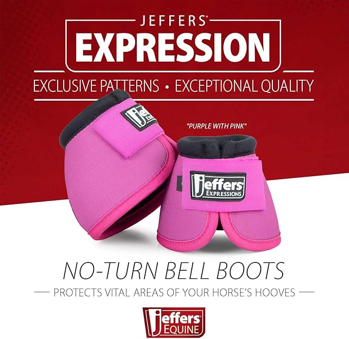 Jeffers Expression No Turn Bell Boots for Horses - Purple & Pink, Medium | Shock Absorbing Hoof Protection | Secure Double Hook & Loop Closure, Perfect for Turnout, Training, & Riding - 1 Pair