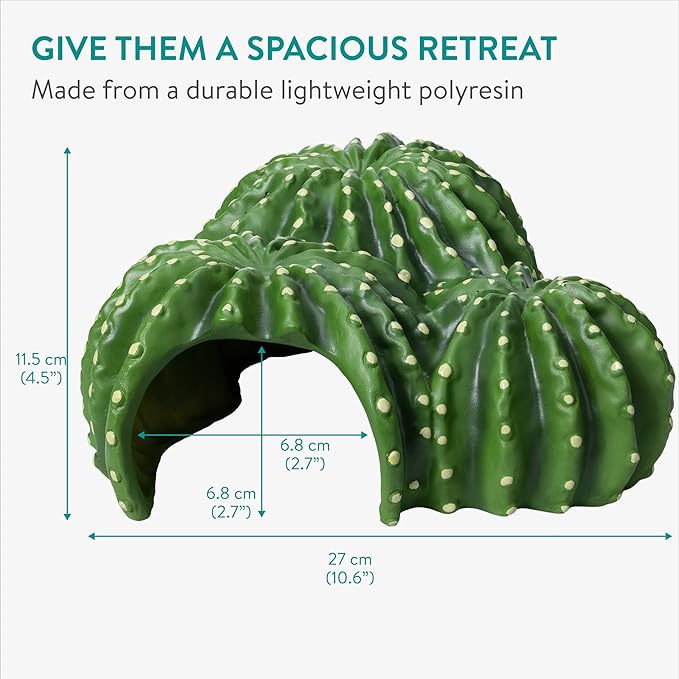 Navaris Cactus Shaped Reptile Hide Out - Reptile Accessories for Leopard Gecko, Snake, Tortoise, and More - Unique Hideout for Vivarium Decorations - Large