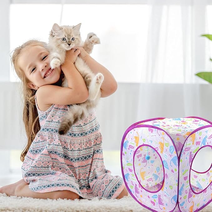 Foldable Cat Hideout Playhouse - Cat Cave Tent with 3 Holes for Indoor and Outdoor Kittens Cats Puppies Rabbit Hidden Bed Toys