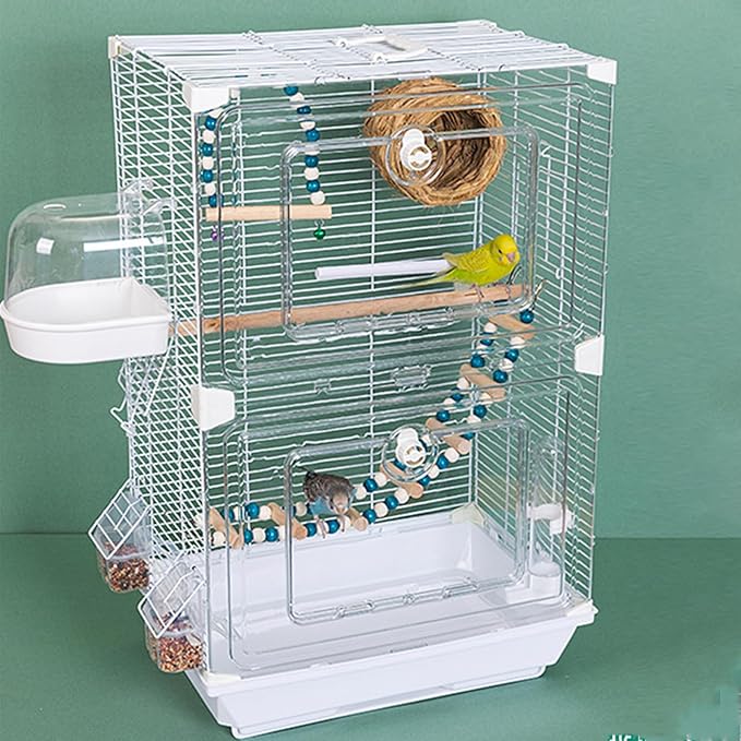 25" Flat Roof Top Bird Cage, 2 Tier Medium Metal Parrot Cage with Accessories Include Cross Bar Climbing Ladder Dual Door Parakeet Cage for Various Bird Species (24.8" H)