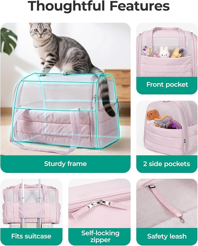 BAGSMART Cat Carrier: Soft-Sided Pet Carrier for Small Medium Cats Dogs Puppy Quilted Collapsible Puffy Travel Bag Up to 20 Lbs Brown