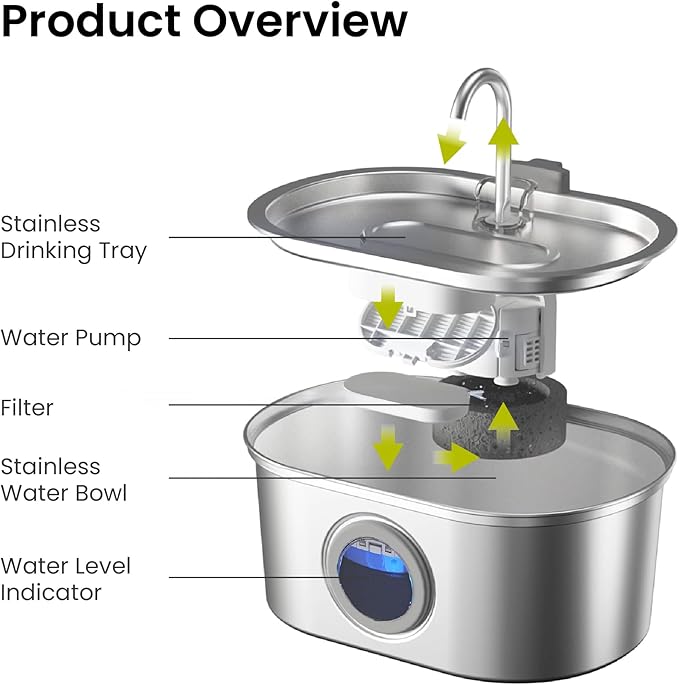 PawsPik SS-01 Stainless Steel Faucet-Design Cat Fountain, 108.2 oz.