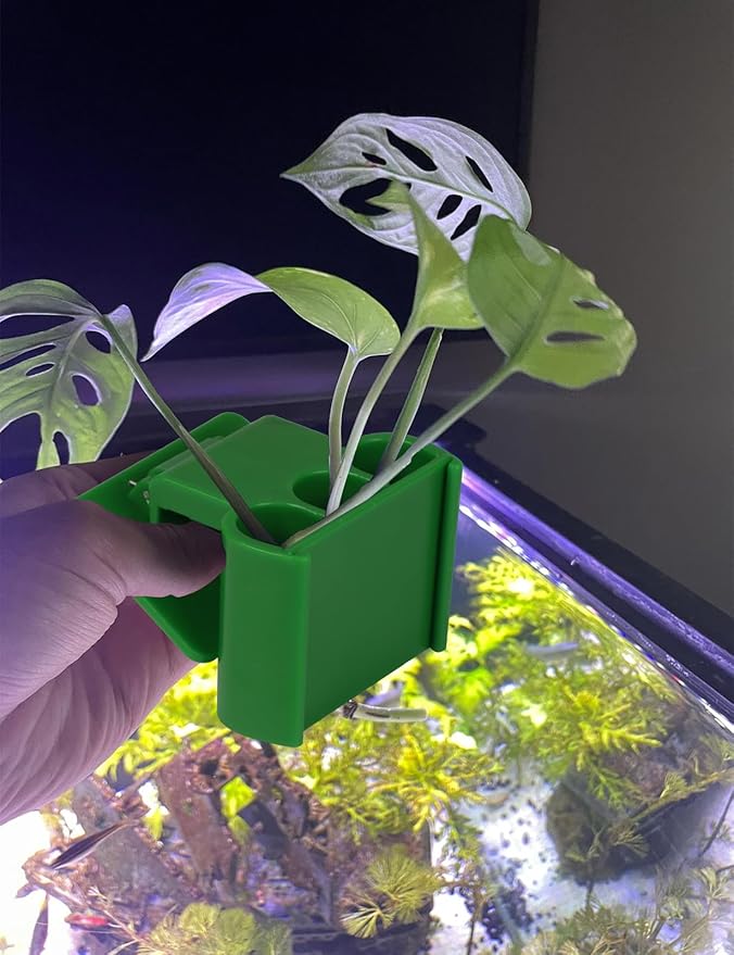 4 Pk Upgraded Aquarium Plant Holder, 3-Hole Hanging Plant Holder with Clip, Suitable for Fish Tank Potting, Aquarium Decoration, Green