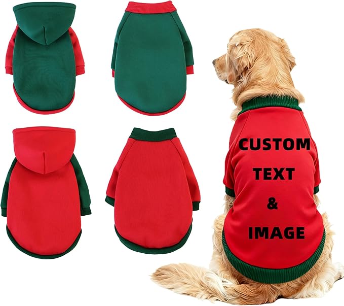 Custom Dog Hoodie, Personalized Sweatshirt with Photo Text Name Logo, Customized Hooded Sweater for Small Medium Large Dogs & Cats (Red + Green Sleeves, X-Large)