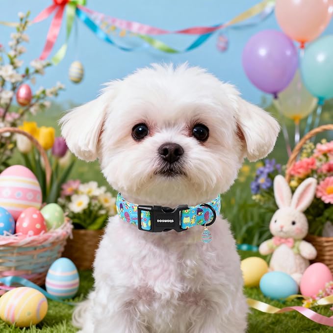 DOGWONG Easter Dog Collar, Cute Easter Egg Pet Collar Durable Holiday Girl Boy Adjustable Cotton Dog Collars with Quick Release Buckle for Puppy Small Medium Dogs,M Visit the Elegant little tail Store
