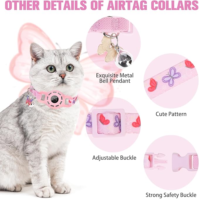 BINGPET AirTag Cat Collar with Bells, Upgraded Safety Elastic Cat Collar with Airtag Cat Collar Holder, Anti-Lost Cat Collars for Girl Boy Cats, Anti-Suffocation Kitty Puppy Collars