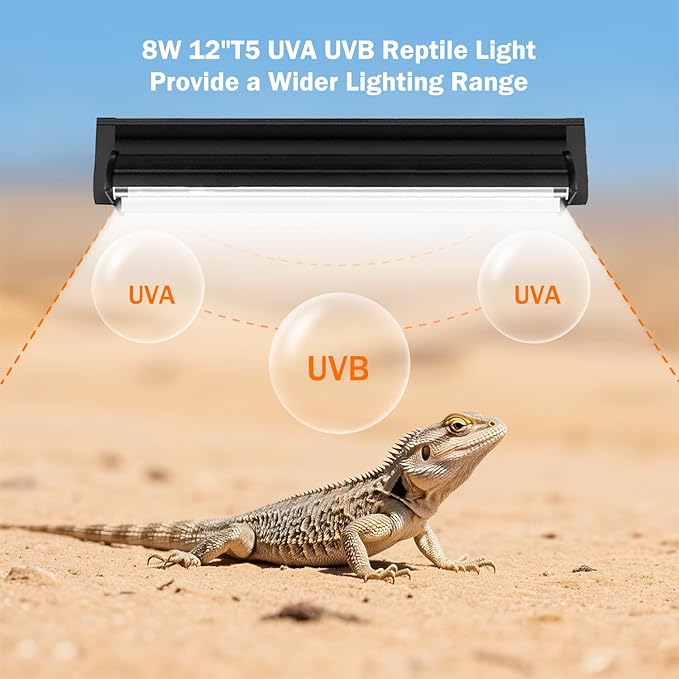 T5 10.0 UVB Reptile Light Bulb 8W, UVA UVB Light Bulb for Reptiles, 2 Pack Reptile UVB Lamp Tube 12 Inch, for Bearded Dragon, Lizards, Chameleons