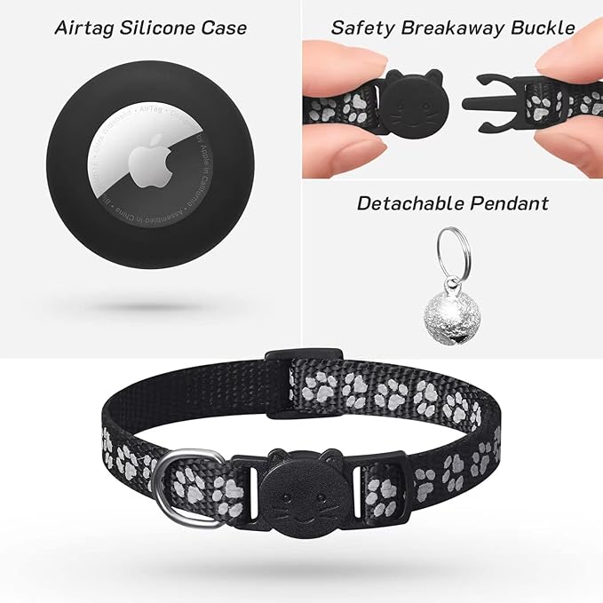 2 Pack Airtag Cat Collar Breakaway with Bell,Reflective Kitten Collar with Apple Airtag Cat Collar Holder,Adjustable 7-12In,Safety Buckle for Girl Boy Cats,Pet Supplies,Accessories,Gifts (Red)