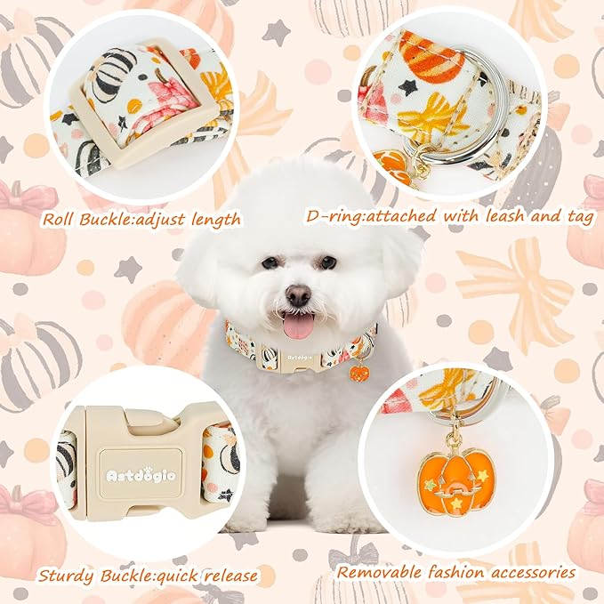 Halloween Dog Collars, Fall Dog Collar for Dogs, Fun Multi-Color Pumpkin Dog Collars for Extra Small Dogs, Adjustable Cotton Small Dog Collar Puppy Collar for Halloween & Thanksgiving