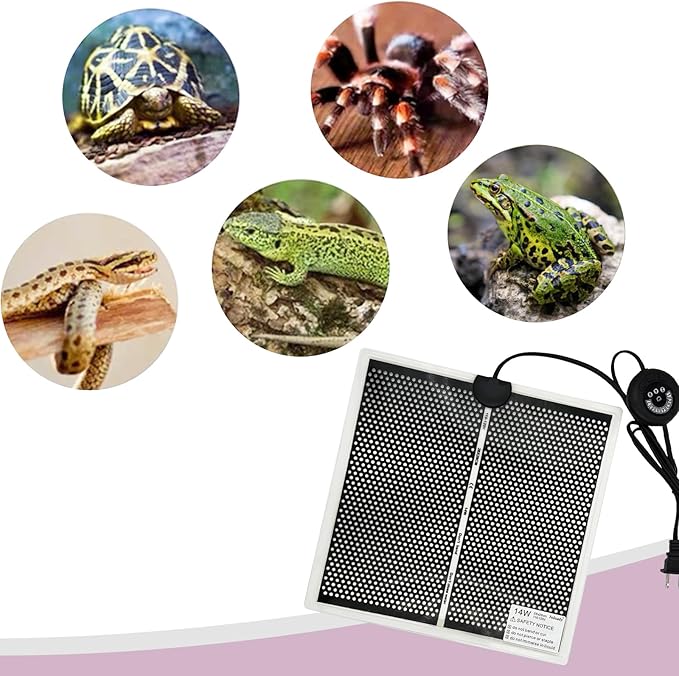 Reptile Heat Pad with 7 Button Temperature Adjustment, Under Tank Terrarium Heat Mat for Reptiles Tortoise Snakes Lizard Gecko Frog Hermit Crab and Other Small Animal, 14W Reptile Heating Pads