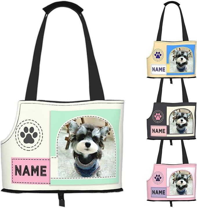 Custom Dog Carrier Purses Personalized Crossbody Puppy Carrying Bag Add Your Pet Photo Name Text Soft-Sided Sling Cat Pouch for Outdoor Hiking Traveling Subway Shopping (Style5)