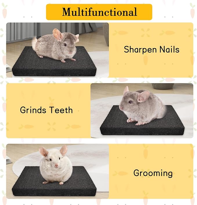 BNOSDM 2Pcs Chinchilla Scratch Foot Pads Hamster Grinding Claw Pads Natural Bunny Lava Stone for Teeth Rabbit Scratching pad Chew Toy for Guinea Pig Ferret Rabbit Mouse(Black)
