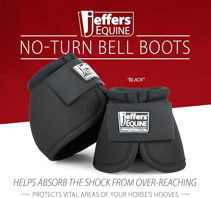 Jeffers Equine No Turn Bell Boots for Horses - Black, Large | Shock Absorbing Hoof Protection | Secure Double Hook & Loop Closure, Perfect for Travel, Turnout, Training, & Riding - 1 Pair