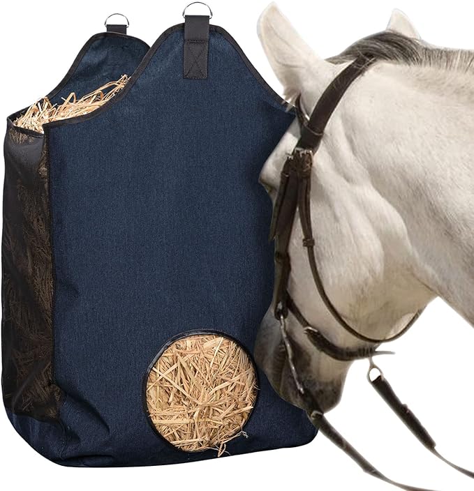 Hay Bags for Horse, Large Capacity Feeding Bag, Hay Nets for Sheep, Goats, Open Feed Hole Hay Feeder for Slow Feeding (Blue)