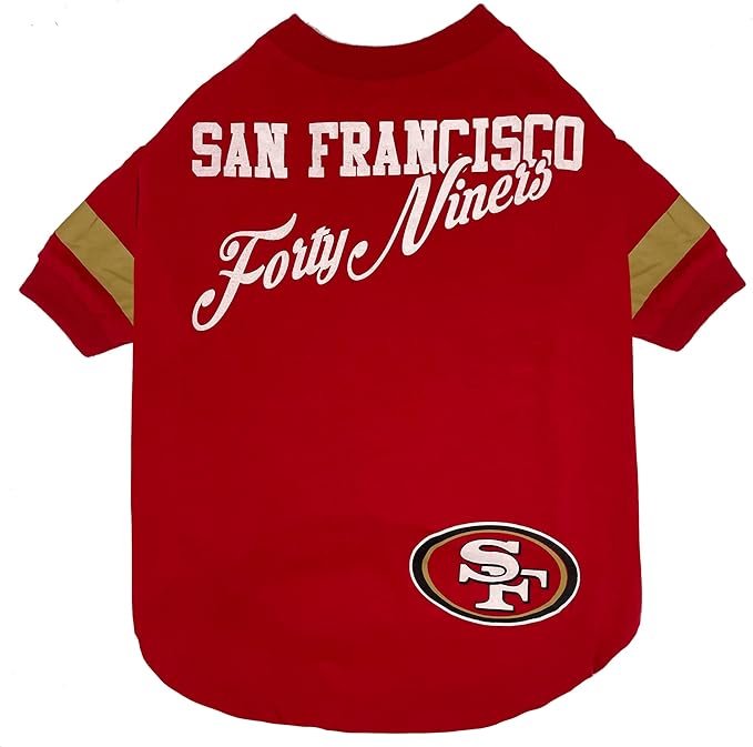 NFL San Francisco 49ers T-Shirt for Dogs & Cats, Large. Football Dog Shirt for NFL Team Fans. New & Updated Fashionable Stripe Design, Durable & Cute Sports PET TEE Shirt Outfit